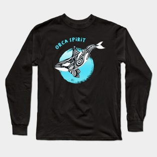 Orca Killer Whale Teal Tribal Tattoo Sun Ink Art Long Sleeve T-Shirt